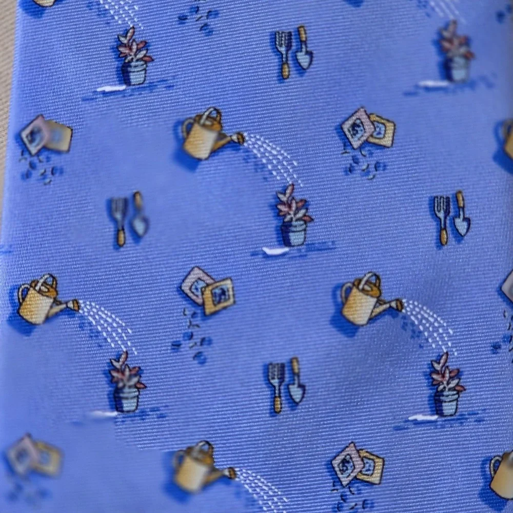 Paul Verlaine Paris Silk Tie Sky Blue Gardening Motif Spain‎ Mens Necktie